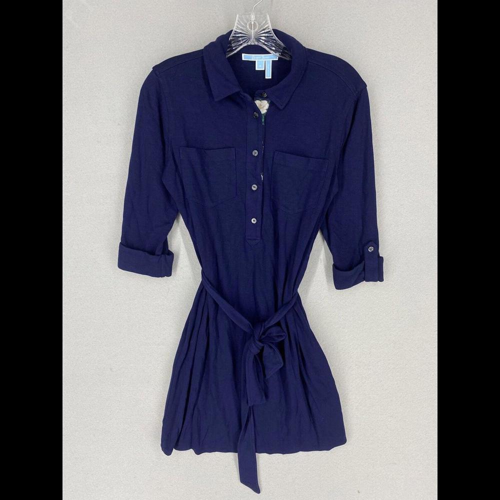 Draper James Womens Dress Size Small Navy Blue Floral Collared Belted Shirt